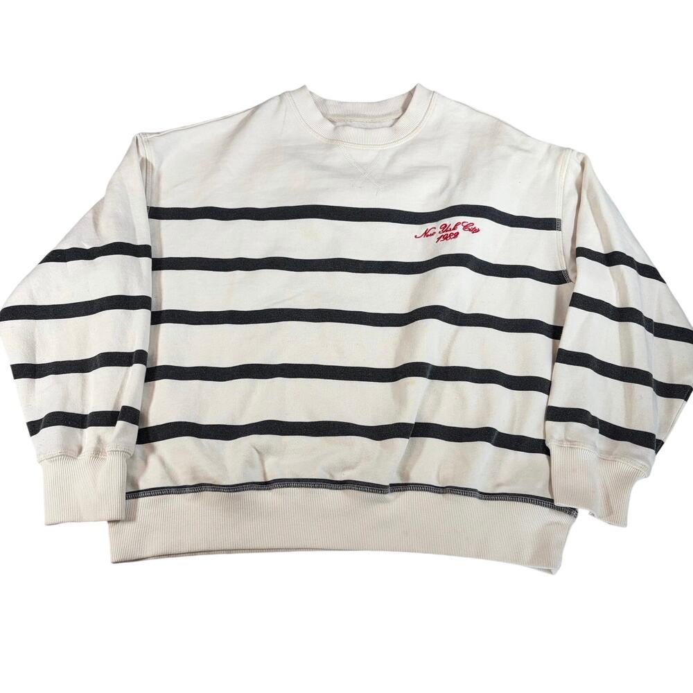 Lazy Sunday womens white black stripe NYC 1982 sweatshirt. Sz S. comfort weekend